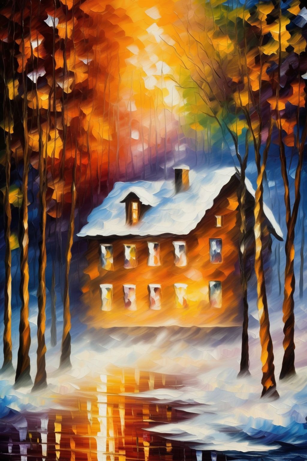 00299-2976089749-_lora_Leonid Afremov Style_1_Leonid Afremov Style - An enchanting winter scene with snow-covered trees and a cozy cabin illumina.png